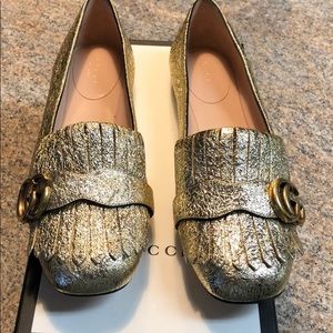 Gucci Marmont Gold Metallic Leather flat Size 39.5